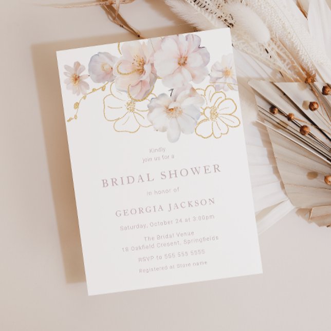 Blush & Gold Wildflowers Elegant Bridal Shower Invitation (Creator Uploaded)