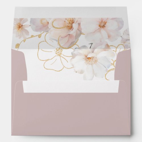 Blush Gold Wildflowers Elegant Dusty Pink Wedding  Envelope