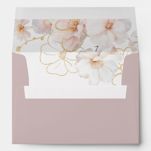 Blush Gold Wildflowers Elegant Dusty Pink Wedding  Envelope (Back (Bottom))