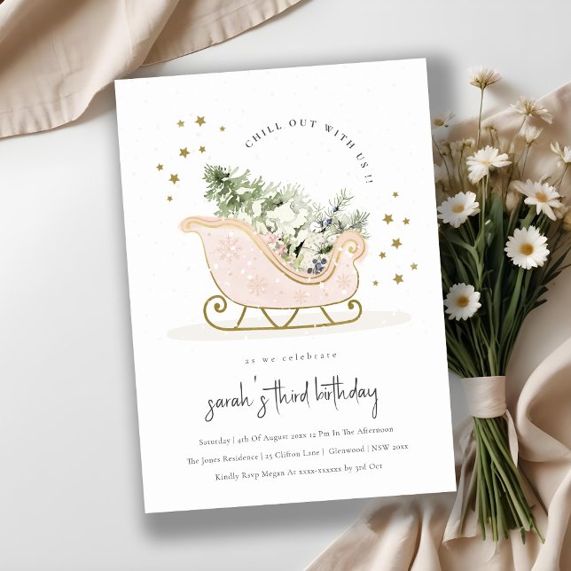 Blush Gold Winter Sleigh Any Age Birthday Invite (Creator Uploaded)