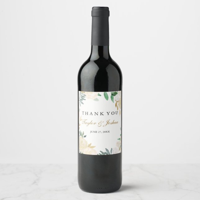 Blush Gold Wreath Thank You Wedding Wine Label (Front)