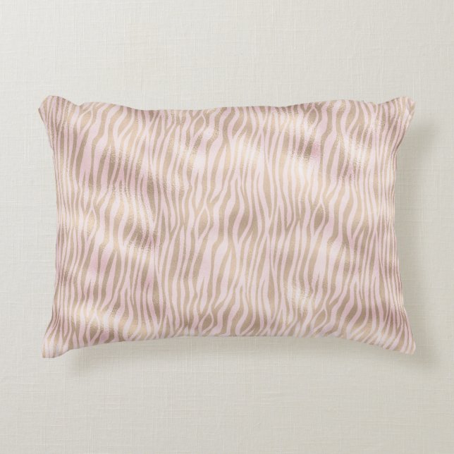 Blush Gold Zebra Print Accent Pillow (Front)