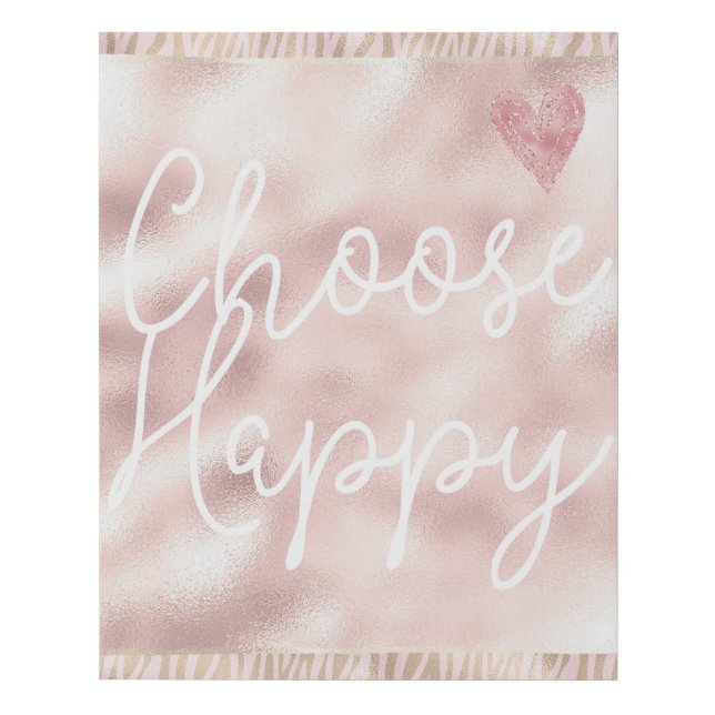 Blush Gold Zebra Print Pink Heart Happy (Front)