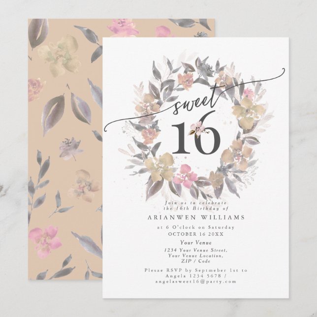 Blush Golden bouquet Fall rose Sweet 16 Invitation (Front/Back)