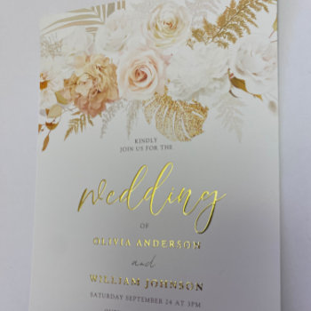 Blush & Golden Floral Wedding Gold Foil Invitation by Nicheandnest at Zazzle