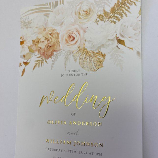 Blush & Golden Floral Wedding Gold Foil Invitation (Creator Uploaded)