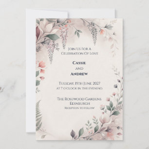 Blush Gray Botanical Wedding Invitation