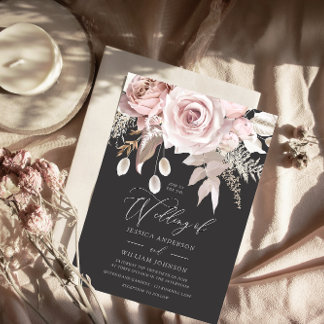 Blush & Gray Dusty Rose Elegant Wedding Invitation