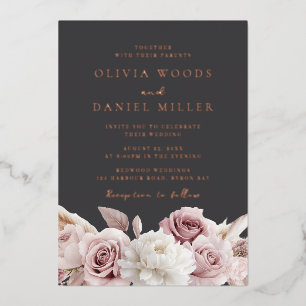 Blush & Gray Elegant Wedding Rose Gold Foil Invitation