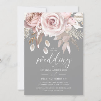 Blush & Gray Floral Elegance Wedding Invitation