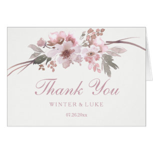 Blush & Gray Floral Wedding Thank You Card