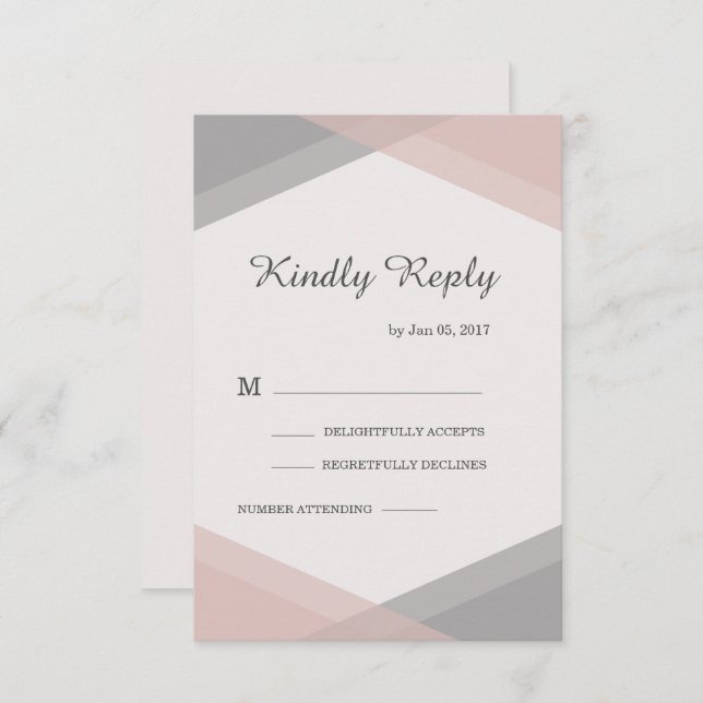 Blush gray geometric elegant modern wedding rsvp invitation (Front/Back)