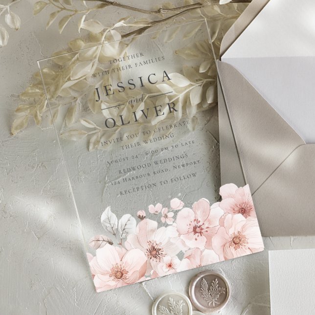 Blush & Gray Gorgeous Floral Wedding Acrylic Invitations (Creator Uploaded)