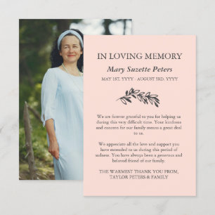 Blush Gray Greenery Sympathy With Photo Thank You Card