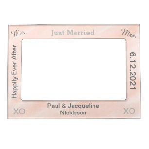 Blush Gray Just Married Wedding Magnetic Frame