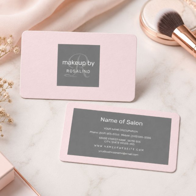 Blush Gray Makeup Monogram Minimal Business Card (Blush Gray Makeup Monogram Minimal Business Card
)