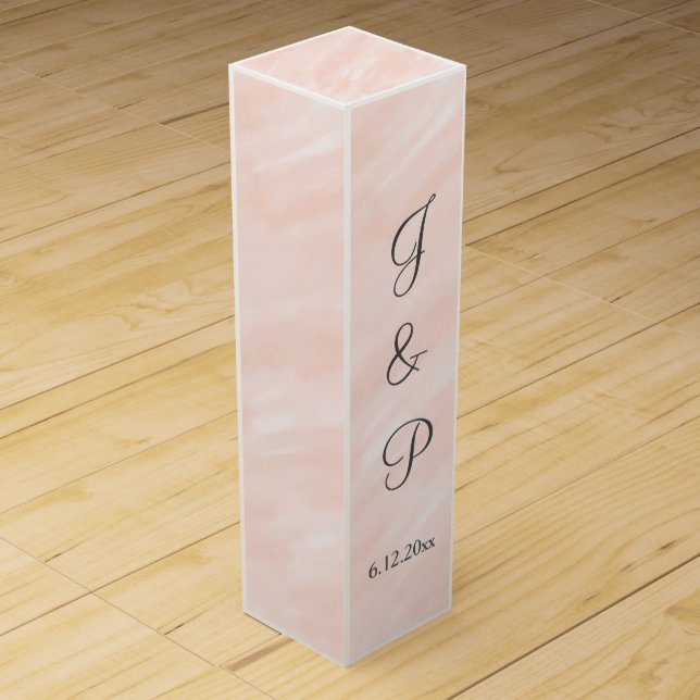 Blush Gray Monogrammed Wedding Wine Box (Front)