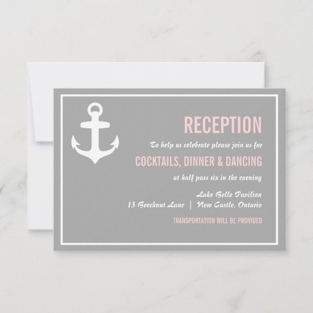 Blush & Gray Nautical Reception Card (Front)