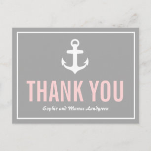 Blush & Gray Nautical Thank You Postcard