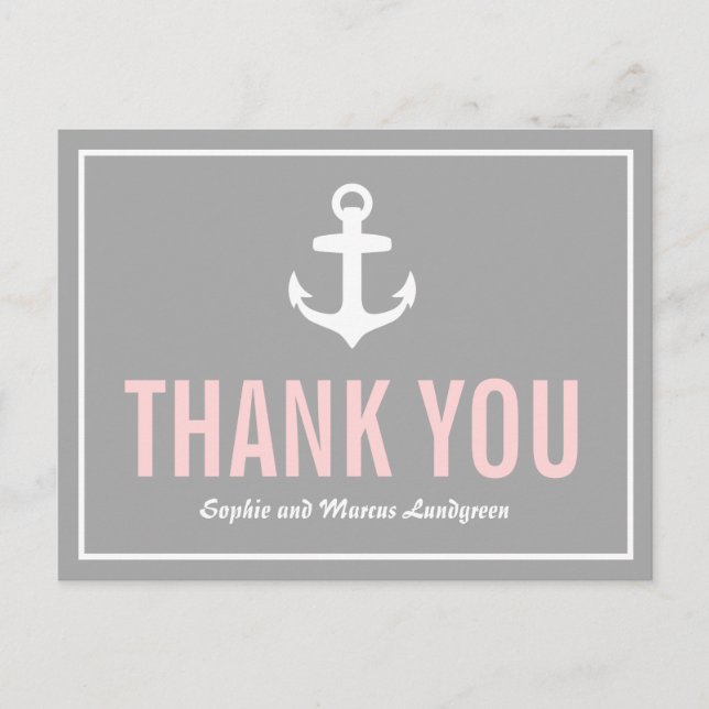 Blush & Gray Nautical Thank You Postcard (Front)