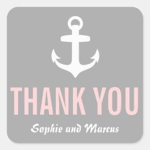 Blush & Gray Nautical Thank You Sticker