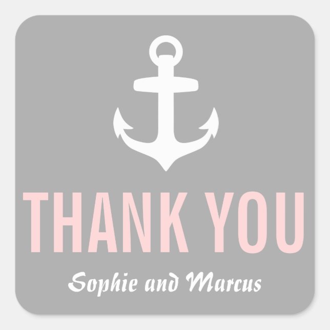 Blush & Gray Nautical Thank You Sticker (Front)