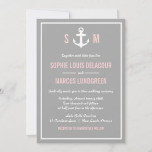 Blush & Gray Nautical Wedding Invitation