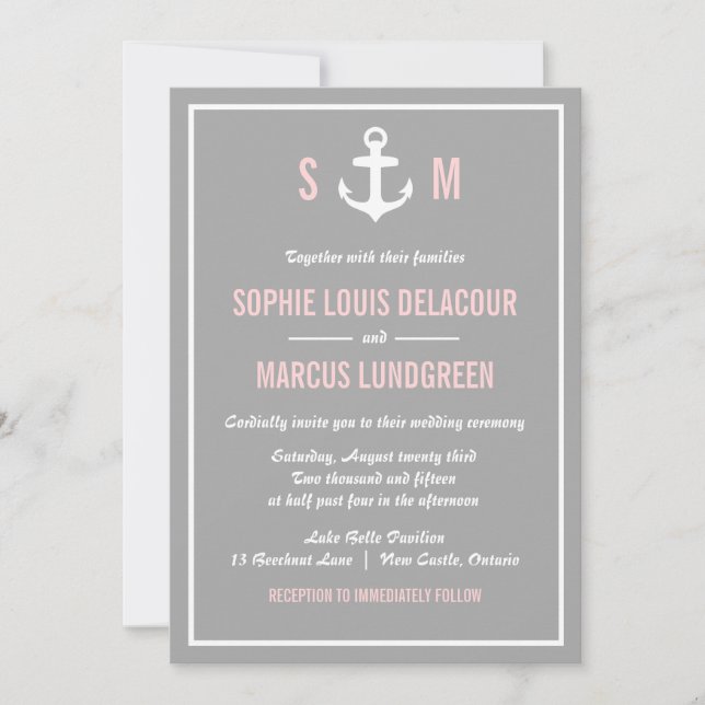 Blush & Gray Nautical Wedding Invitation (Front)