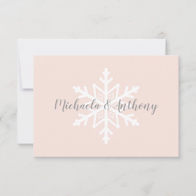 Blush Gray Snowflake Winter Wedding RSVP Card (Front)