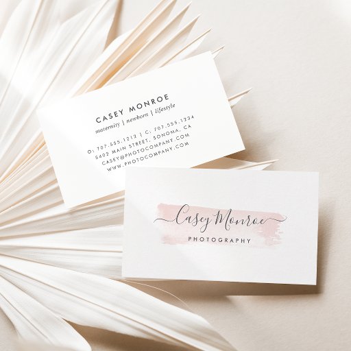 Customizable Blush &amp; Gray Watercolor Signature Script Business Card