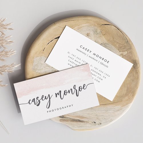 Blush  Gray Watercolor Signature Script Business Card