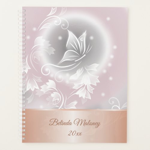 Blush Gray White Floral Butterfly Fantasy Add Name Planner