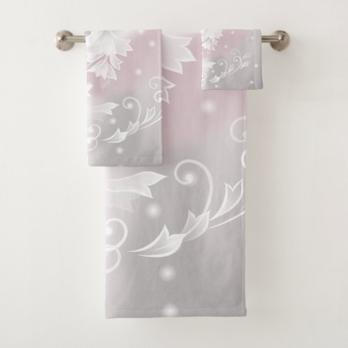 Blush Gray White Floral Fantasy Bath Towel Set