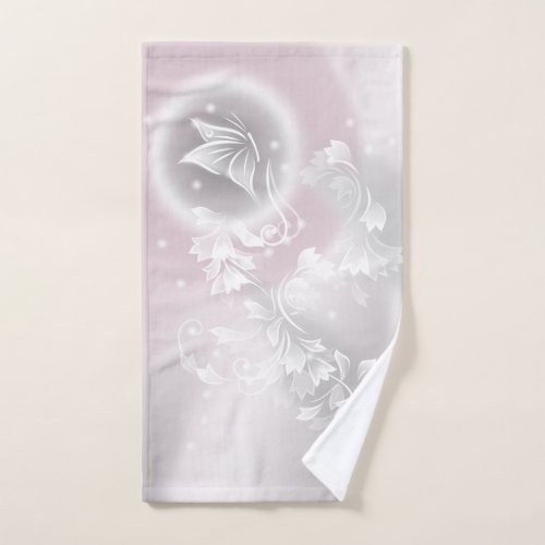 Blush Gray White Floral Fantasy Hand Towel