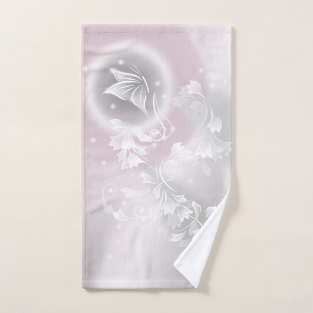 Blush Gray White Floral Fantasy Hand Towel (Hand Towel)