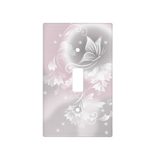 Blush Gray White Floral Fantasy Light Switch Cover