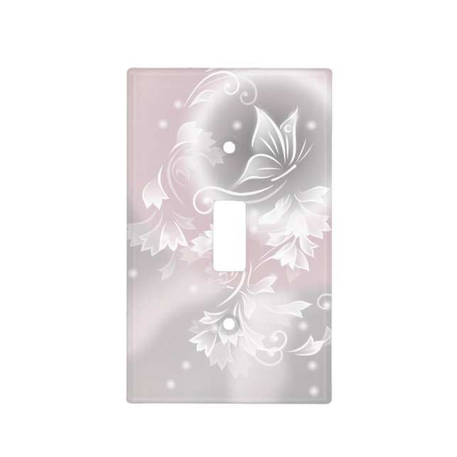 Blush Gray White Floral Fantasy Light Switch Cover (Front)