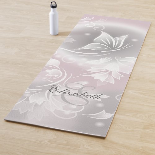 Blush Gray White Floral Fantasy Monogram  Yoga Mat