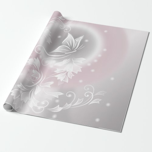Blush Gray White Floral Fantasy Wrapping Paper