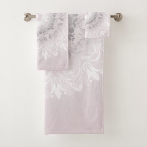 Blush Gray White Floral Mandala Bath Towel Set