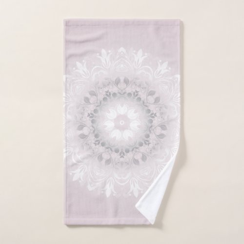 Blush Gray White Floral Mandala Hand Towel