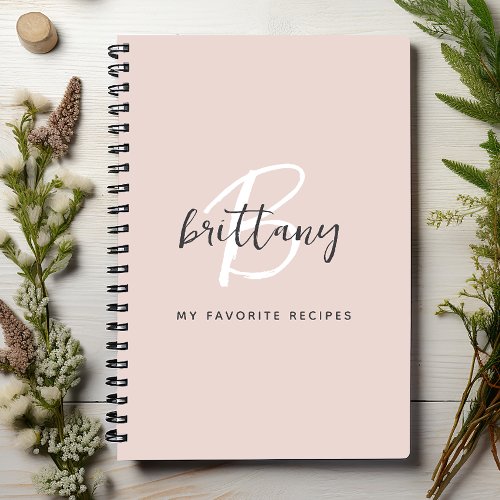Blush Gray White Monogram Name Recipe Book