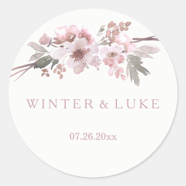 Blush & Gray Winter Gray Wedding Favor Sticker (Front)