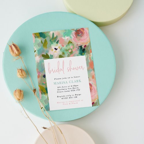 Blush  Green Abstract Floral Bridal Shower Invitation