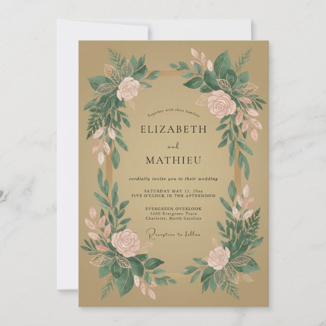 Blush Green Botanical Flourish Wedding Invitation (Front)