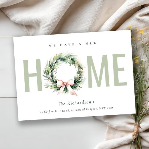 Blush Green Christmas Wreath New Home Announcement