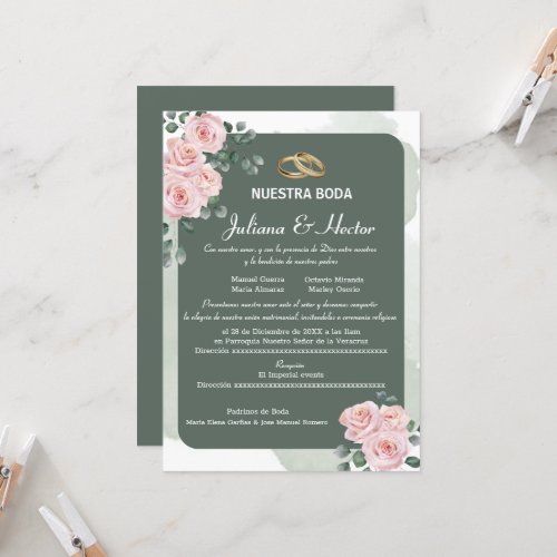 Blush Green Florals Wedding  Invitation