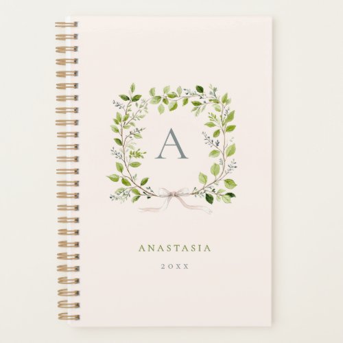 Blush & Green Monogram Greenery Wreath & Bow Planner