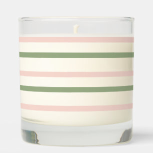 Blush Green White Geometric Stripes Scented Candle