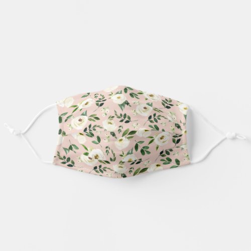 Blush  Green  White Watercolor Floral Pattern Adult Cloth Face Mask